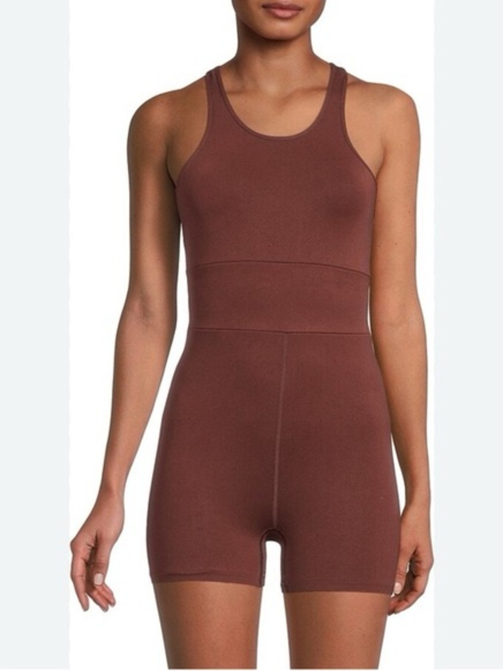 FP Movement by Free People Brown Ribbed Tank Romper